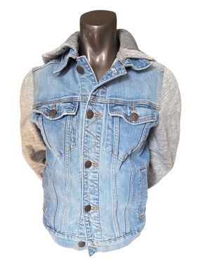 Hollister Denim and Gray Hooded Jacket